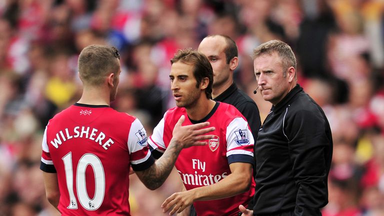 Arsenal midfielder Mathieu Flamini comes on for Jack Wilshere during the Premier League match against Tottenham