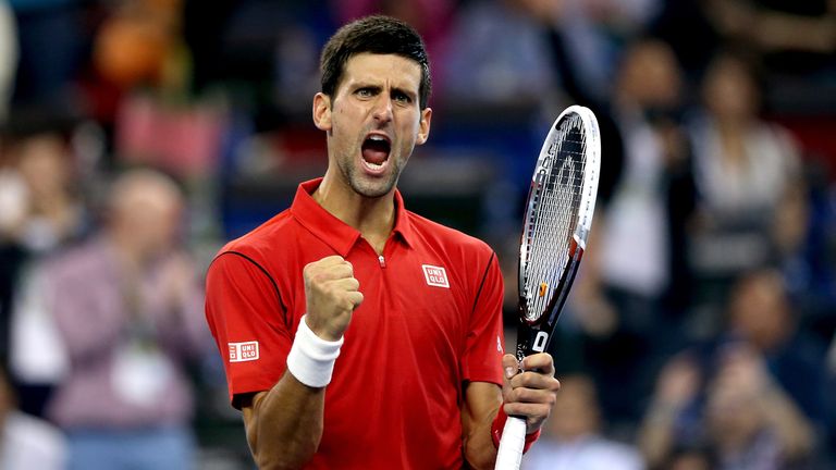 Novak Djokovic celebrates his win over Gael Monfils in the Shanghai Masters