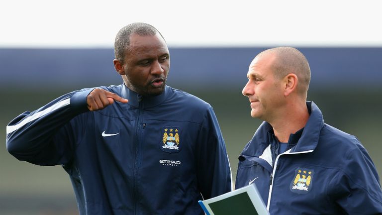Patrick Vieira (l) is calling for an overhaul of the English coaching system