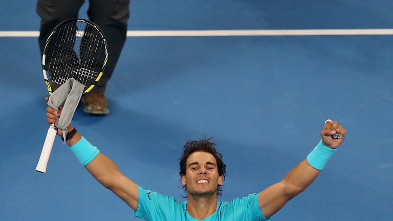 Rafael Nadal of Spain celebrates winning against Philipp Kohlschreiber at the China Open