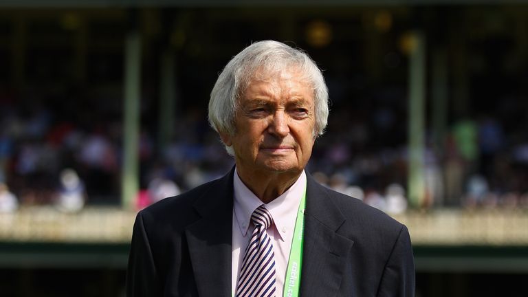 Richie Benaud, former Australian Captain and current Channel 9 commentator, looks on during day one of the Third Test match between Australia and Sri Lanka at Sydney Cricket Ground on January 3, 2013 in Sydney, Australia.  