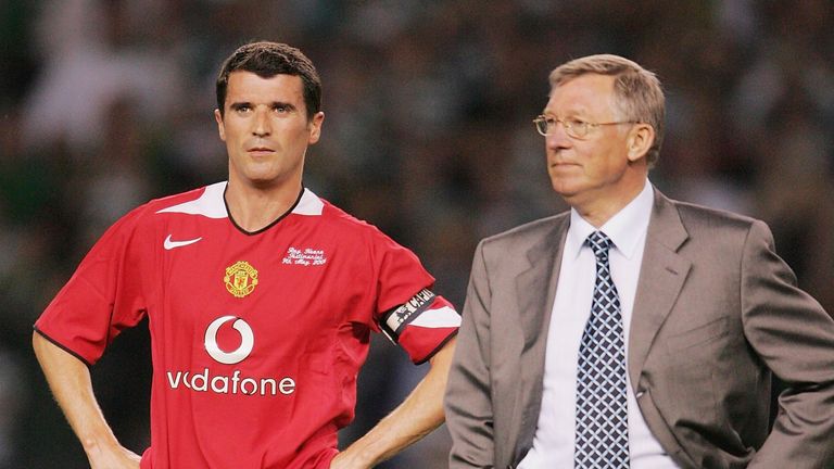 Roy Keane speaks to Sir Alex Ferguson of Manchester United after his testimonial match between Manchester United and Glasgow Celtic at Old Trafford on May 9 2006 in Manchester, England.