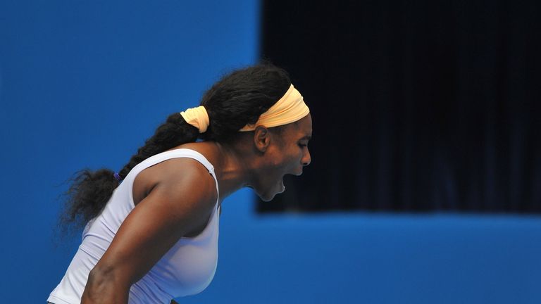 Serena Williams of the US reacts after winning a point against Maria Kirilenko of Russia during the third round of women's single match at the China Open tennis tournament in Beijing on October 3, 2013.  Serena Williams won 7-5,7-5.