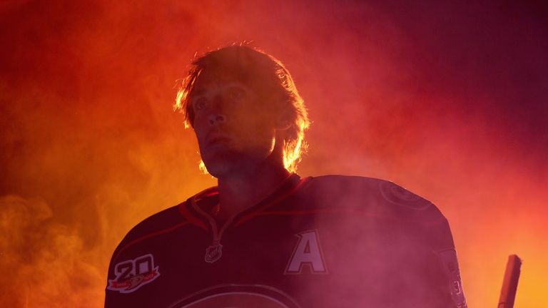 Teemu Selanne #8 of the Anaheim Ducks is introduced prior to the start of the game against the New York Rangers at Honda Center on October 10, 2013 in Anaheim, California.  (Photo by Jeff Gross/Getty Images) 