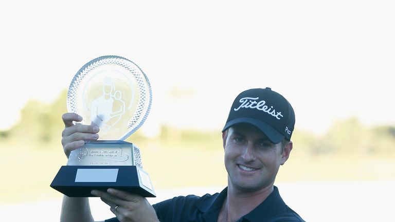 Webb Simpson: Celebrates his six-stroke victory at the Shriners Hospitals for Children Open