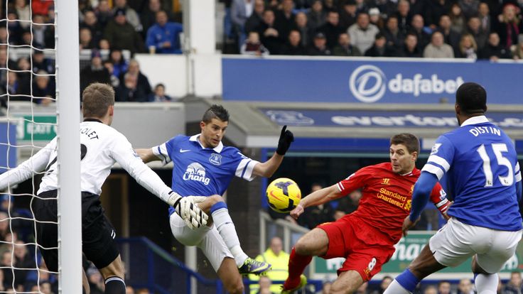 ...Before Kevin Mirallas leveled proceedings when he beat Steven Gerrard to the ball