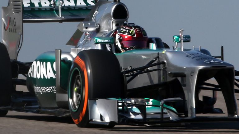 Hamilton, complete with new helmet design, in action at the Circuit of Americas
