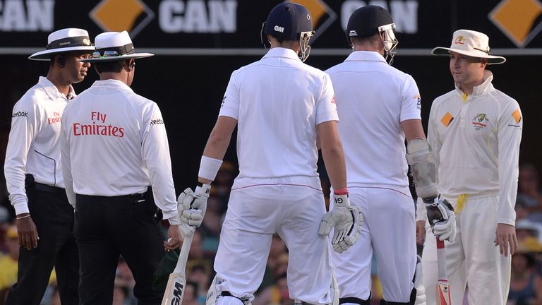 exchanges words with James Anderson during day four of the first Ashes Test 