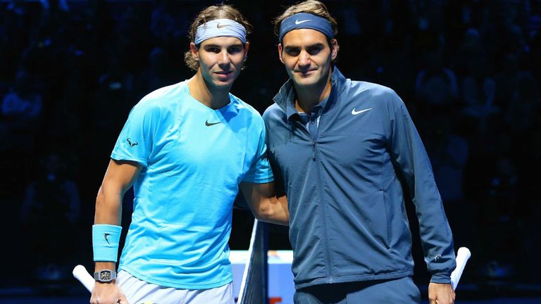 - Rafael Nadal of Spain and Roger Federer of Switzerland pose for pictures prior to their semi-final match during day seven of the Barclays ATP World Tour Finals