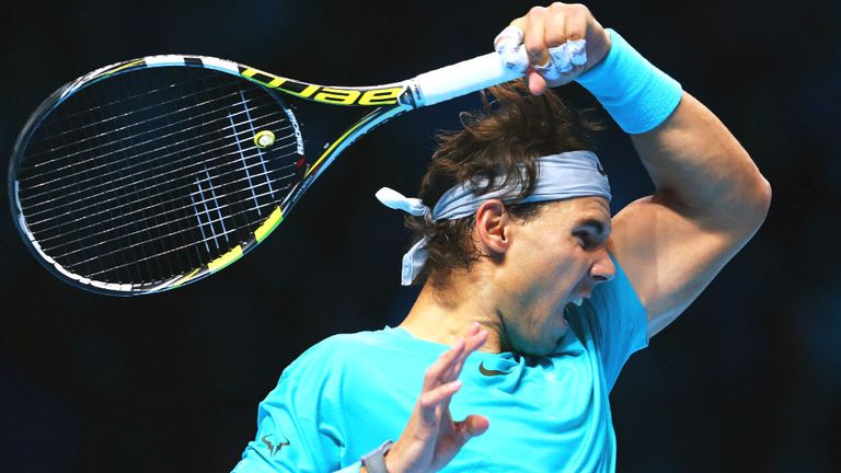 - Nadal of Spain plays a forehand during his mens singles semi-final match against Roger Federer of Switzerland