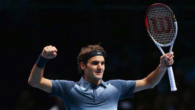 Roger Federer of Switzerland celebrates match point to win his men s singles match against Juan Martin Del Potro