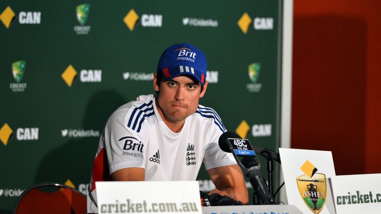 England Captain Alistair Cook listens to a question during a press conference at the Gabba in Brisbane on November 20, 2013, on the eve of the first Ashes cricket test match between England and Australia. 