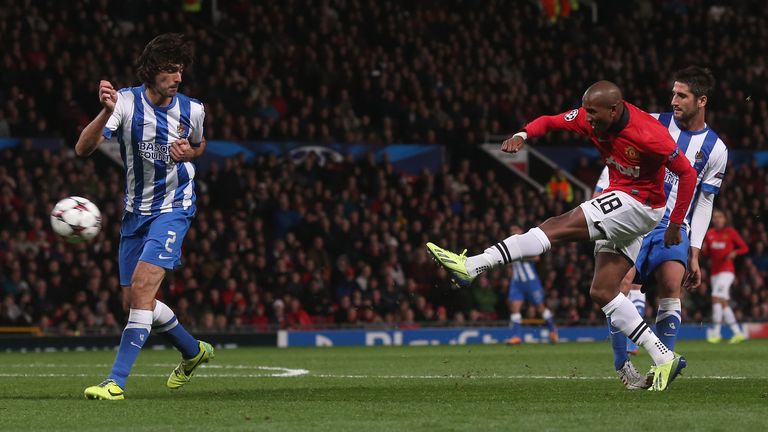 Ashley Young in action for Manchester United against Real Sociedad on October 23, 2013 in Manchester, England.
