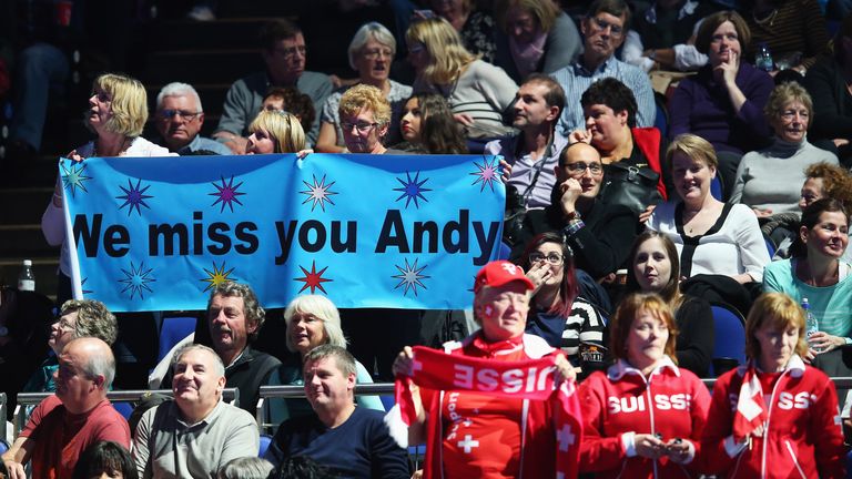 Tennis fans hold up a banner of support for Andy Murray at the ATP World Tour Finals at O2 Arena