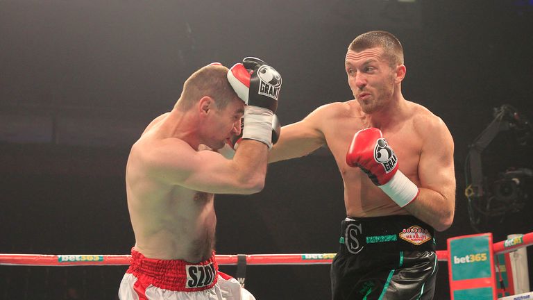 BATTLE OF BRITAIN .PHONES4U ARENA,MANCHESTER.PIC;LAWRENCE LUSTIG.SCOTT CARDLE V KRYSZTOFF SZOT.CARDLE WINS