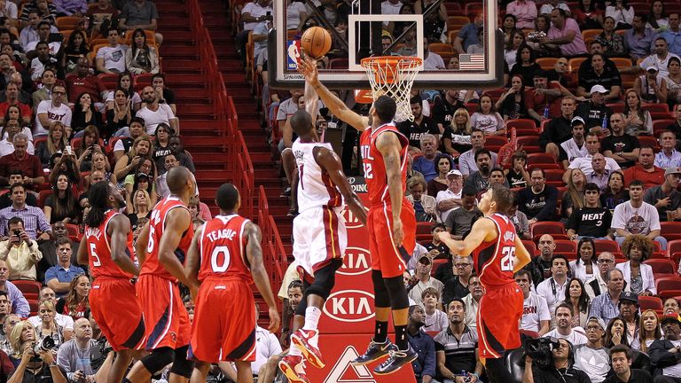 Chris Bosh #1 of the Miami Heat drives to the basket during a game against the Atlanta Hawks at American Airlines Arena on November 19, 2013 in Miami, Florida. 