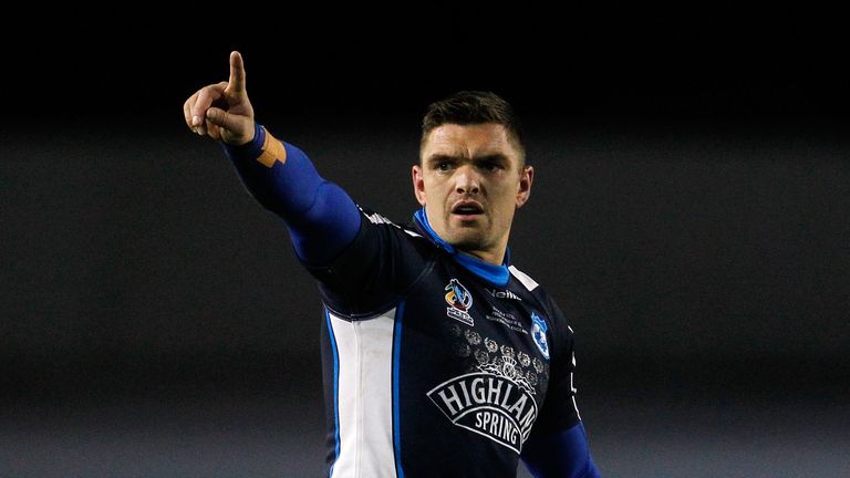 Danny Brough of Scotland gestures during the Rugby League World Cup Group C match between Tonga and Scotland at Derwent Park on October 29, 2013 in Workington, England.