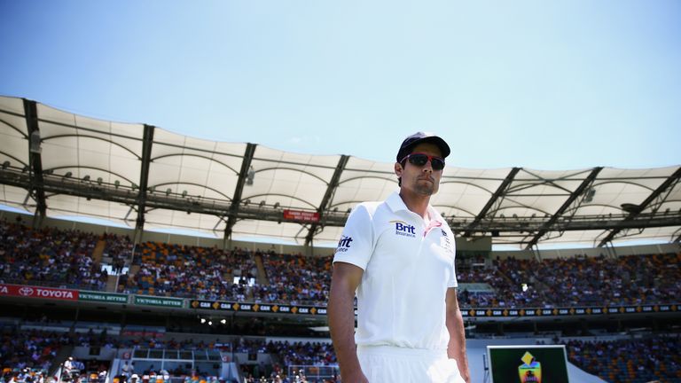 Alastair Cook of England leads his team out for day two of the first Ashes Test match against Australia at The Gabba