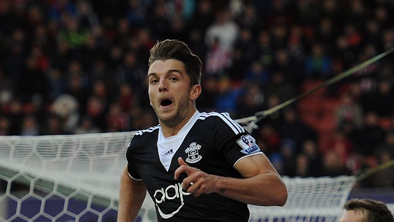 Jay Rodriguez of Southampton celebrates scoring their first goal during the Premier League match between Stoke City and Southampton on November 02, 2013