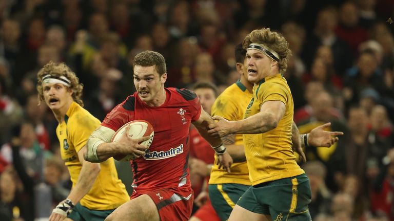 George North breaks away from Michael Hooper during the Test match between Wales and Australia at the Millennium Stadium, Cardiff