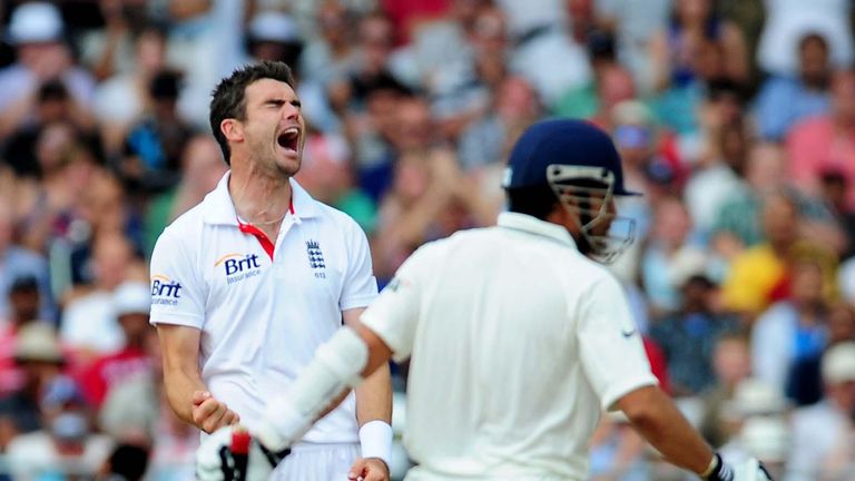 England's James Anderson celebrates India's Sachin Tendulkar LBW during the second npower test match at Trent Bridge, Nottingham.