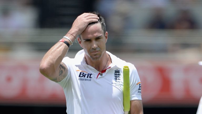 Kevin Pietersen leaves the field after being dismissed by Mitchell Johnson during day four of the first Ashes Test match between Australia and England at The Gabba