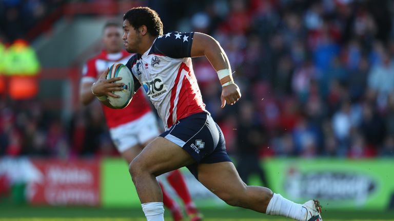 WREXHAM, WALES - NOVEMBER 03:  Bureta Faraimo of USA during the Rugby League World Cup Group D match between Wales and USA at the Glyndwr University Racecourse Stadium on November 3, 2013 in Wrexham, Wales.  (Photo by Michael Steele/Getty Images)