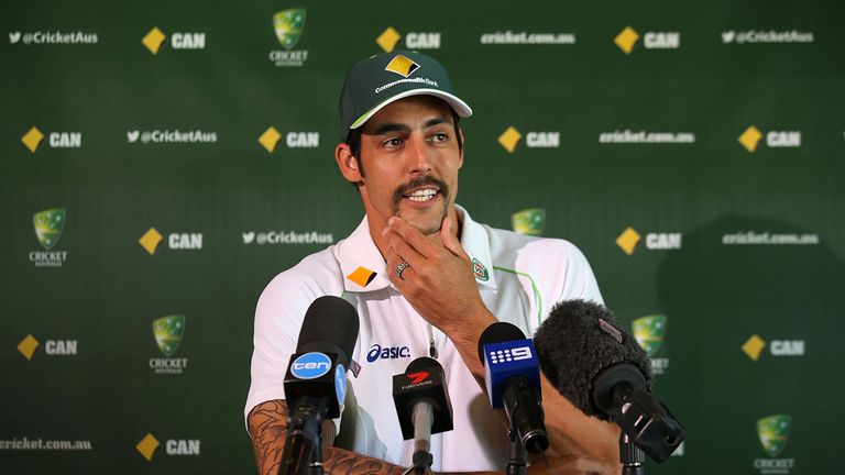 Australian fast bowler Mitchell Johnson addresses the media during a media session at the WACA on November 27, 2013 in Perth, Australia. 