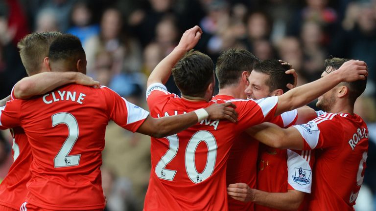 Southampton players flocked to celebrate Morgan Schneiderlin's opener against Hull City