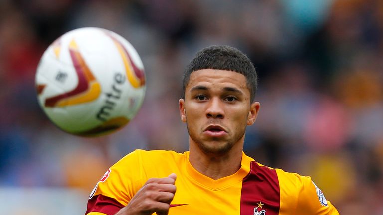Nahki Wells of Bradford in action during the Sky Bet League One match between Bradford City and Brentford