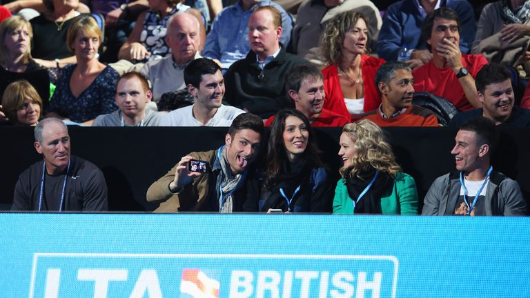 Olivier Giroud and Laurent Koscielny of Arsenal in the crowd and Brad Gilbert at the ATP World Tour Finals at O2 Arena