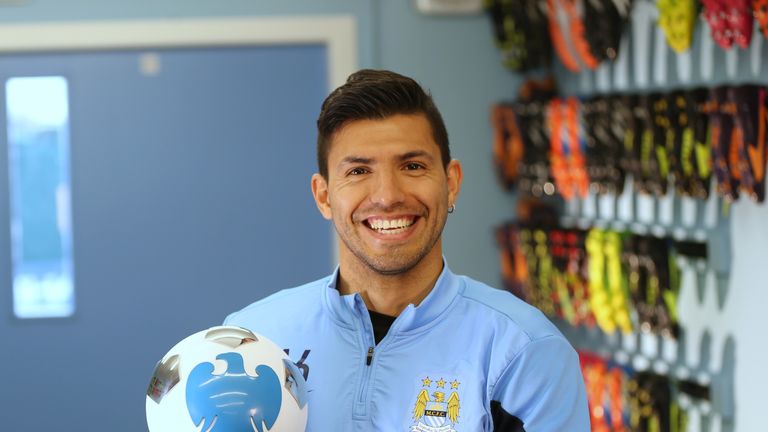 Sergio Aguero with his October player of the month prize