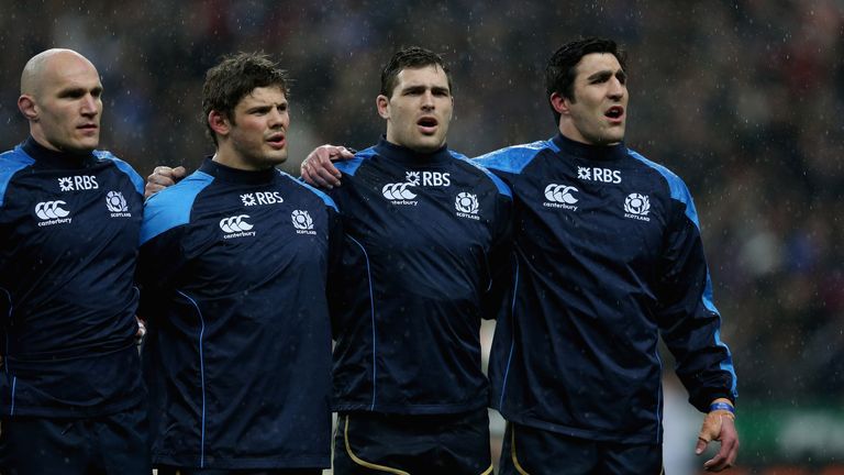 Scotland sing their anthem ahead of the RBS Six Nations match between France and Scotland at Stade de France on March 16, 2013 in Paris, France