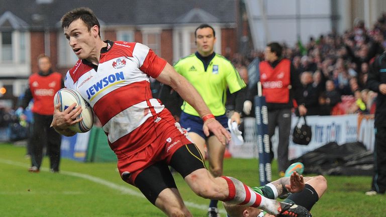Shane Monahan of Gloucester scores a try during the Amlin Challenge Cup match against London Irish at Kingsholm