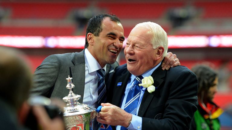 Roberto Martinez and Dave Whelan celebrate Wigan's 2013 FA Cup success