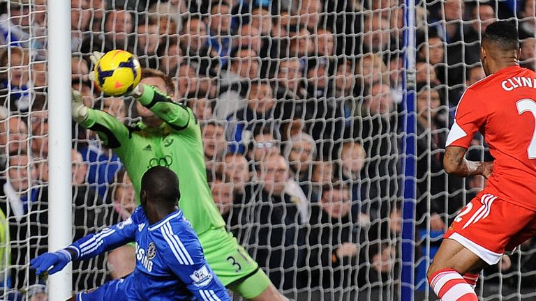 Artur Boruc: Collides with the post as he attempts to deny Demba Ba