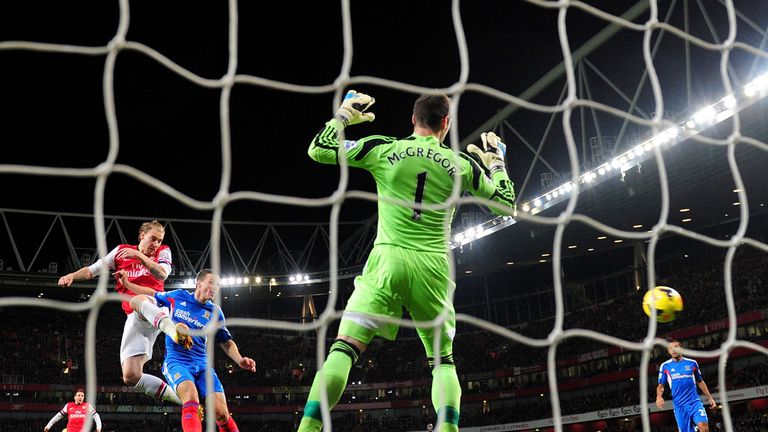 Nicklas Bendtner: Finds the target in Arsenal's win over Hull City
