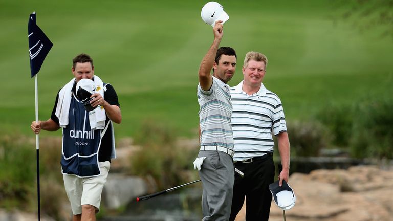 Charl Schwartzel acknowledges the galleries after sealing victory at Leopard Creek