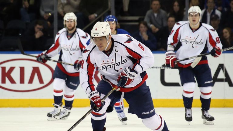 Alex Ovechkin #8 of the Washington Capitals skates against the New York Rangers at Madison Square Garden on December 8, 2013 