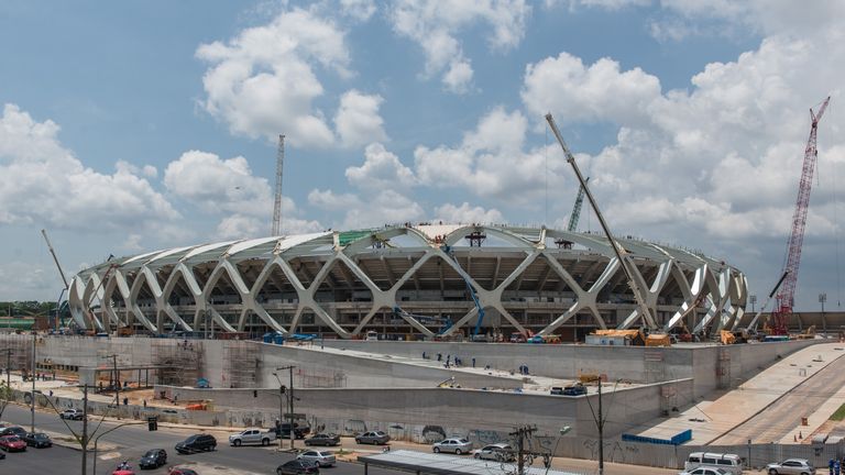 General view of the Arena Amazonia stadium under construction in Manaus, Amazonas state, Brazil, on November 25, 2013. The Arena Amazonia stadium will host