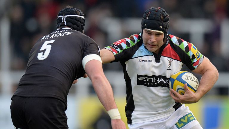 NEWCASTLE UPON TYNE, ENGLAND - DECEMBER 01:  Fraser McKenzie (L)2 of Newcastle Falcons tackles Nick Easter of Harlequins during the Aviva Premiership match between Newcastle Falcons and Harlequins at Kingston Park on December 1, 2013 in Newcastle upon Tyne, England.  (Photo by Tony Marshall/Getty Images)