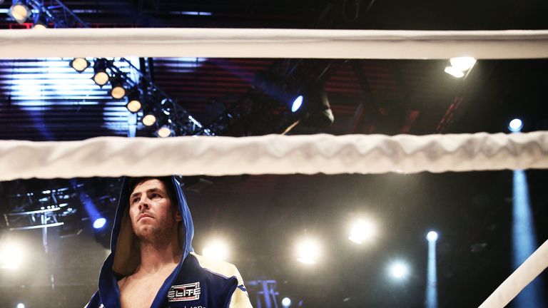 Darren Barker entering the ring ahead of his IBF Middleweight world championship fight at Porsche Arena in Stuttgart
