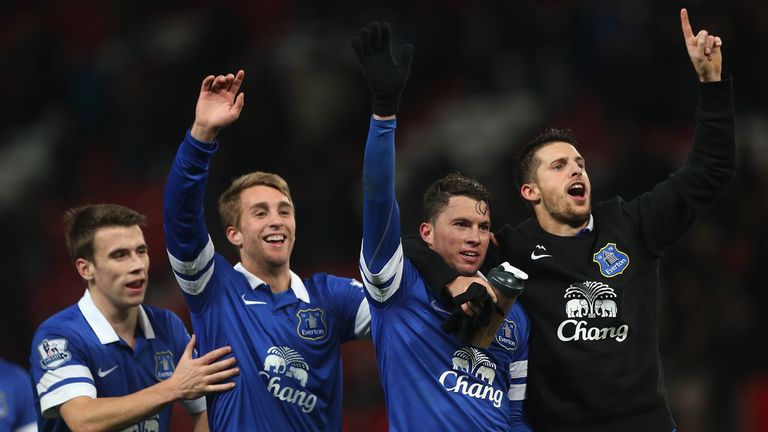 Bryan Oviedo and Everton celebrate at Old Trafford