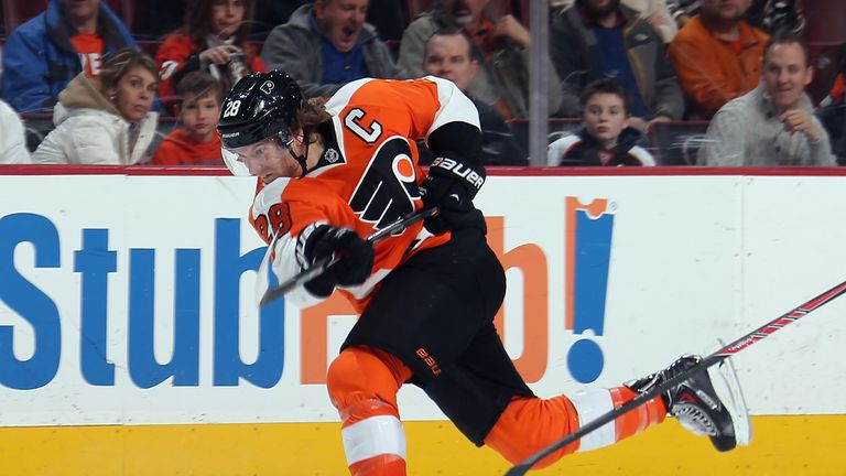 Claude Giroux of the Philadelphia Flyers skates against the Montreal Canadiens