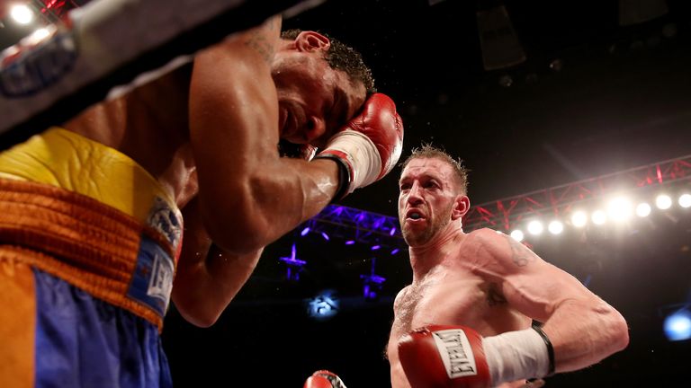 Enzo Maccarinelli in action against Courtney Fry during their Commonwealth light-heavyweight bout at Liverpool Echo Arena