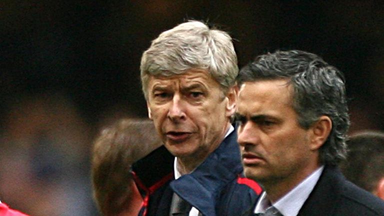 Arsenal boss Arsene Wenger and Chelsea Manager Jose Mourinho. 2007.