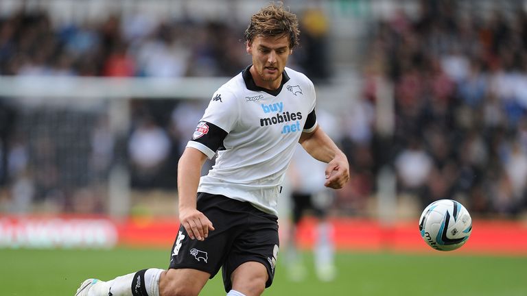 DERBY, ENGLAND - OCTOBER 05: Chris Martin of Derby County in action during the Sky Bet Championship match between Derby County and Leeds United at Pride Pa