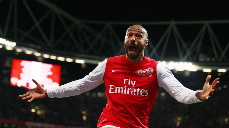 Thierry Henry of Arsenal celebrates scoring during the FA Cup Third Round match between Arsenal and Leeds United