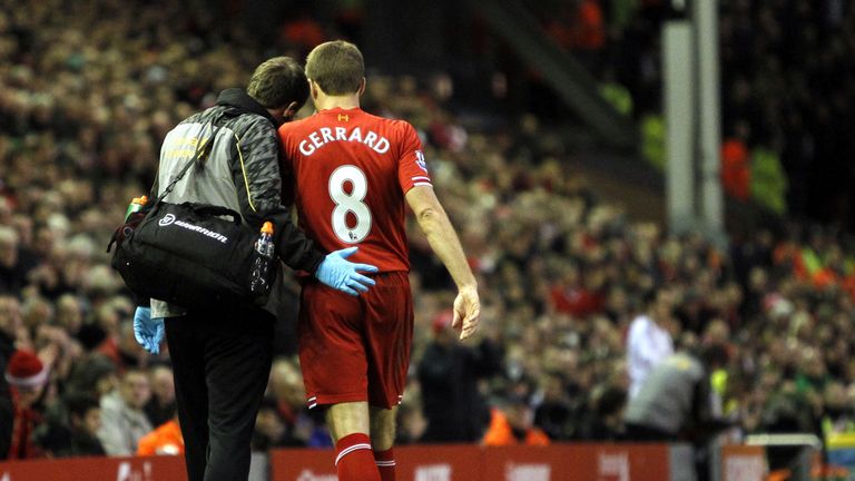 Steven Gerrard: Limps off with hamstring problem