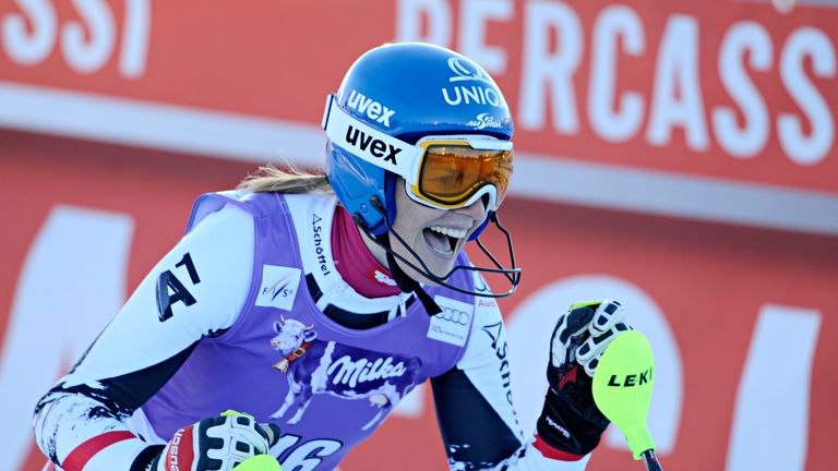 Marlies Schild of Austria takes 1st place during the Audi FIS Alpine Ski World Cup Women's Slalom in Lienz